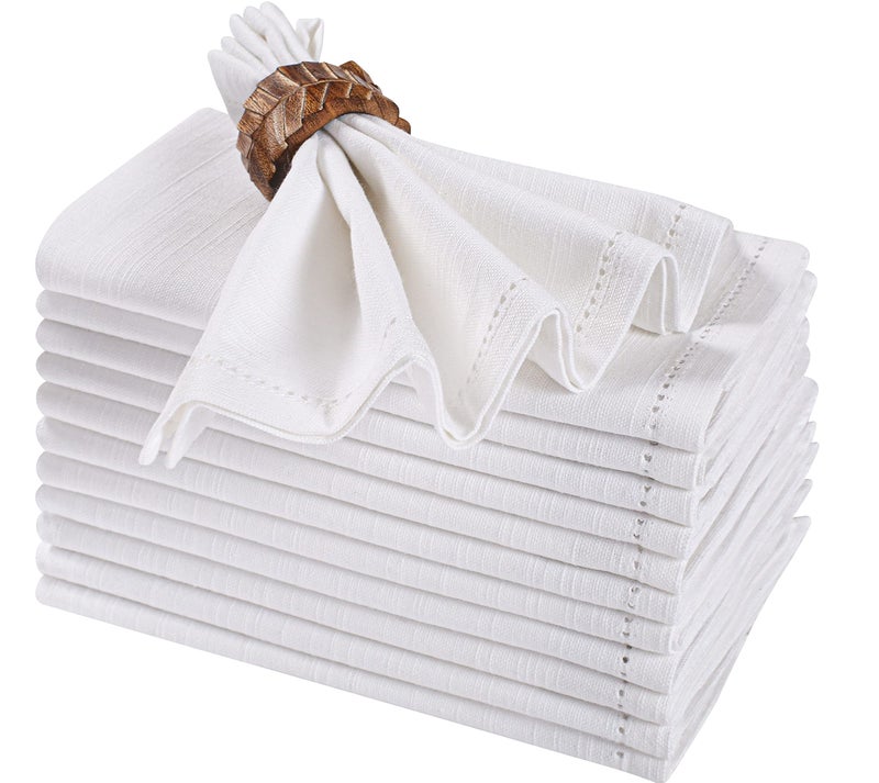 Bedding Craft White Cotton Cloth Dinner Napkins Set of 12 â€“ 16x16 Reusable Machine Washable Fabric Napkins â€“ Perfect for Weddings, Holidays, Thanksgiving & Everyday Dining - Image 1